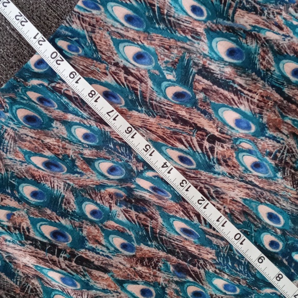🦚Talbots🦚 - Teal/Tan Peacock/Feather Print Skirt - Picture 10 of 10